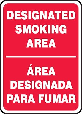 Accuform SBMSMK403VP Plastic Spanish Bilingual Safety Sign, Designated Smoking Area/Area DESIGNADA para FUMAR