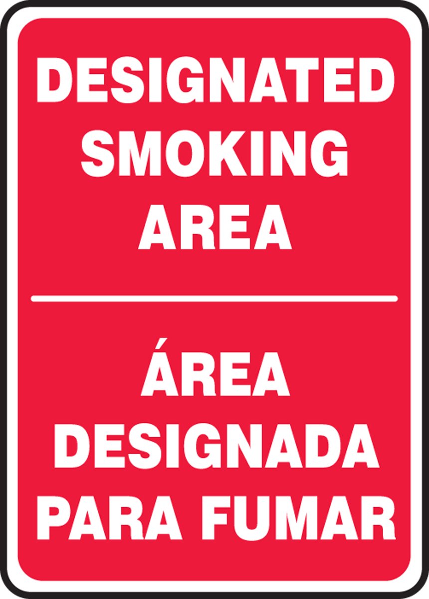 Cartello Segnaletico Bilingue Area Designata Per Fumatori - Alluminio 35,6x25,4 Cm, Rosso Con Scritta Bianca, Resistente UV, Conforme OSHA