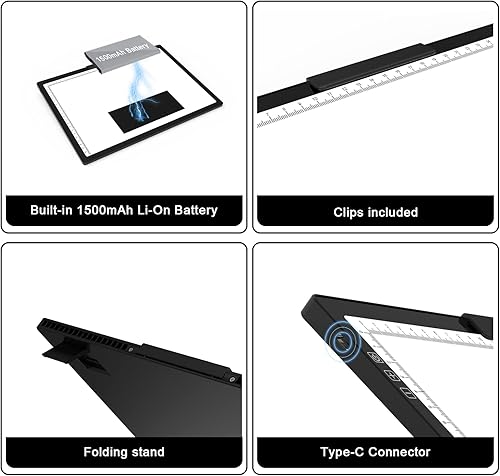 Miniatura 4 de Caja de luz LED A4 con bolsa de transporte con soporte integrado, almohadilla de luz ultrafina alimentada por batería de litio de 1500 mAh para