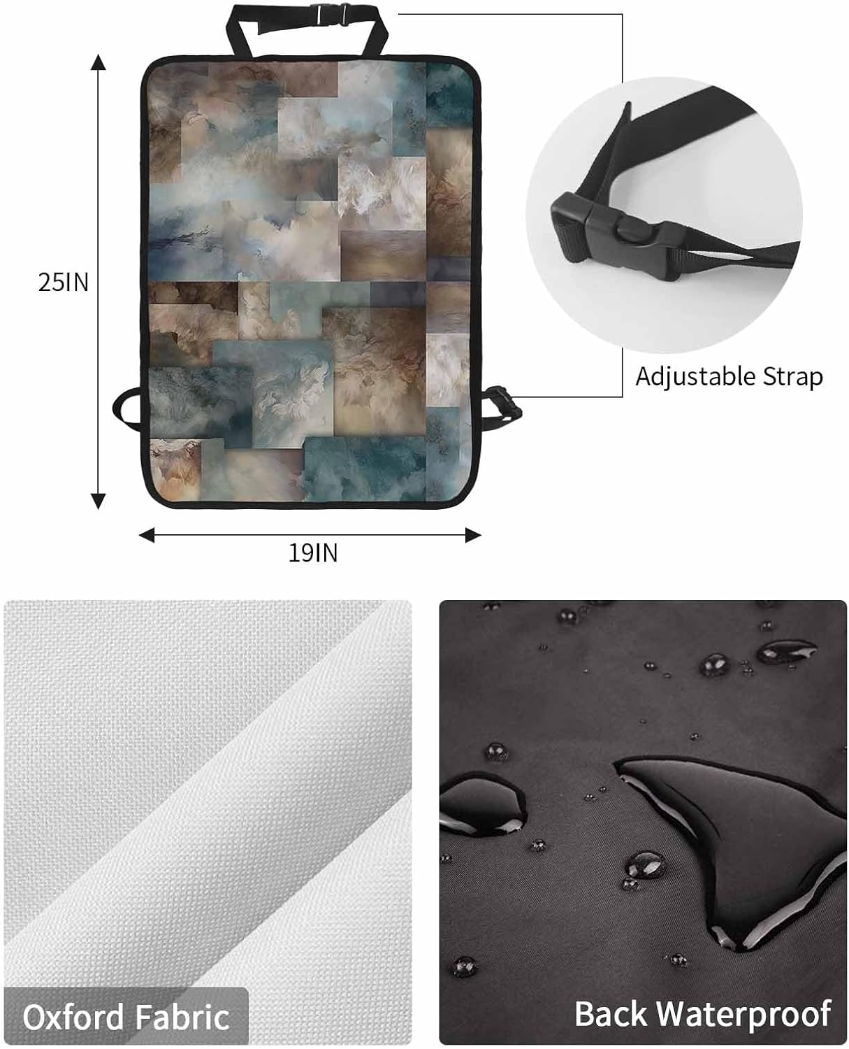 Car Seat Protector, 2 Pack Kick Mats Back Seat Protector Marble Teal Brown Abstract Geometric Lines Waterproof Backseat Cover for Kids Universal Fit Automotive Interior Protectors