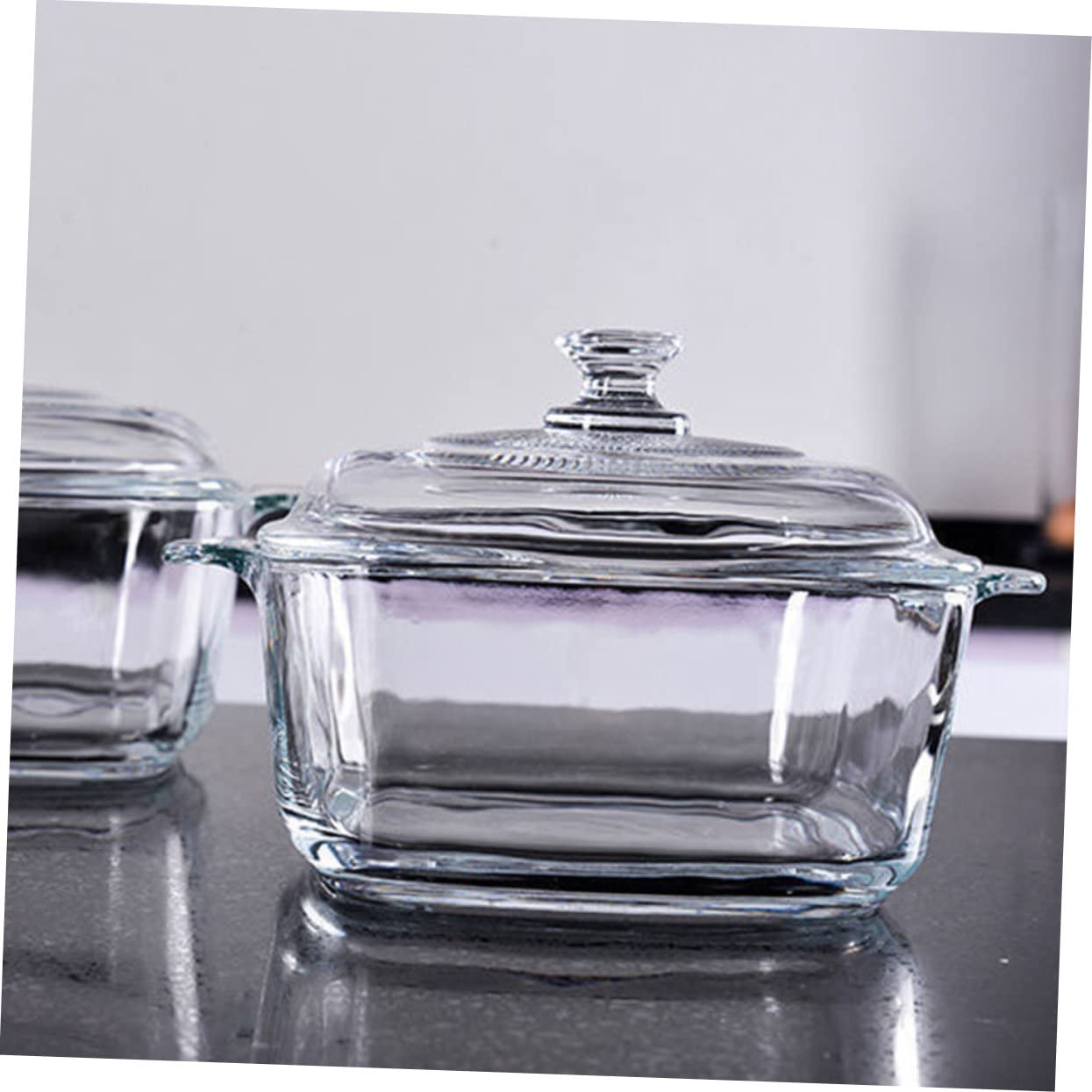 Kühlschrankschüssel aus Hitzebeständigem Glas mit 1l Fassungsvermögen und 2 Griffen Mikrowellengeeignete Auflaufform mit Deckel für Buffet und Snack Riegel