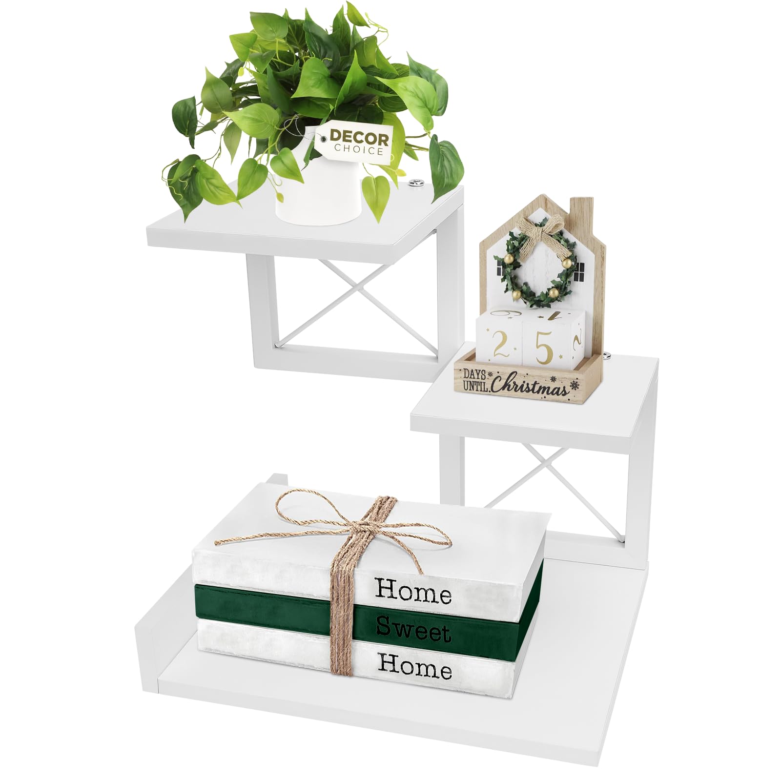 ELITEROO Desk Shelf, Wood Small Bookshelf Desktop Shelves and Organizer, Freestanding 3 Tier Storage Display Stand Home Office Decor for Books Plants Toys, White