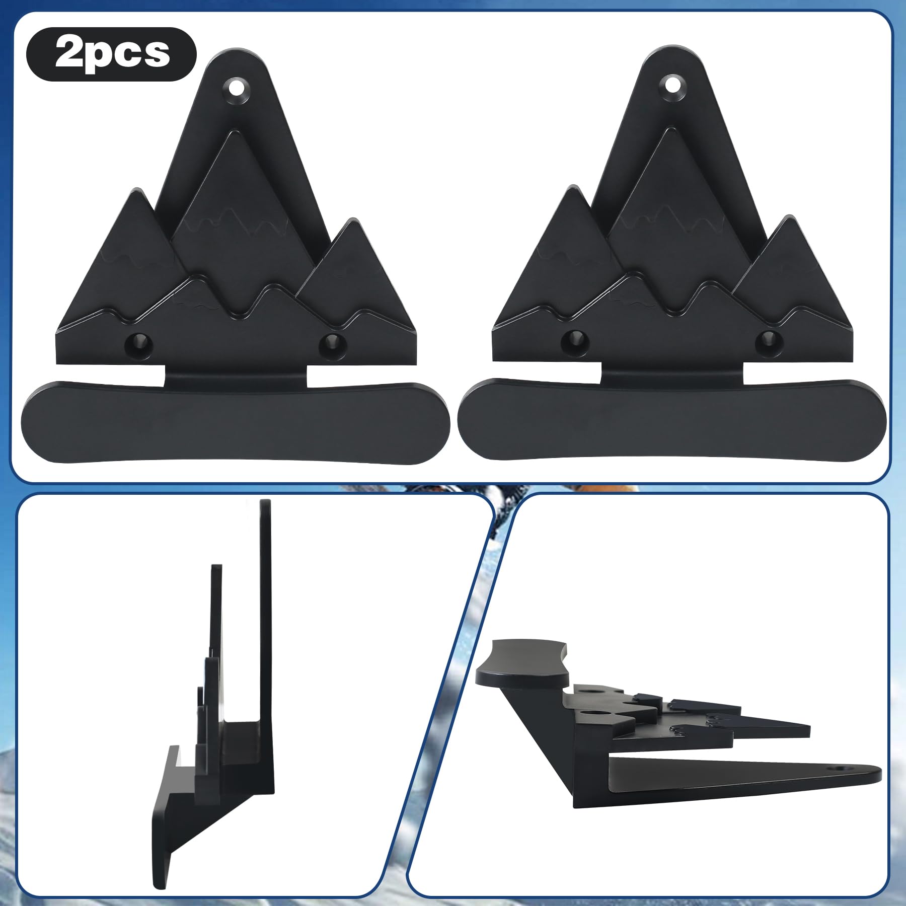 Snowboard Wall Mount with Hooks, Snowboard Skateboard Hanging Wall Rack, Universal Design,Garage Storage Brackets, Snowboard Display Stand, Wall Art (2PCS Black)