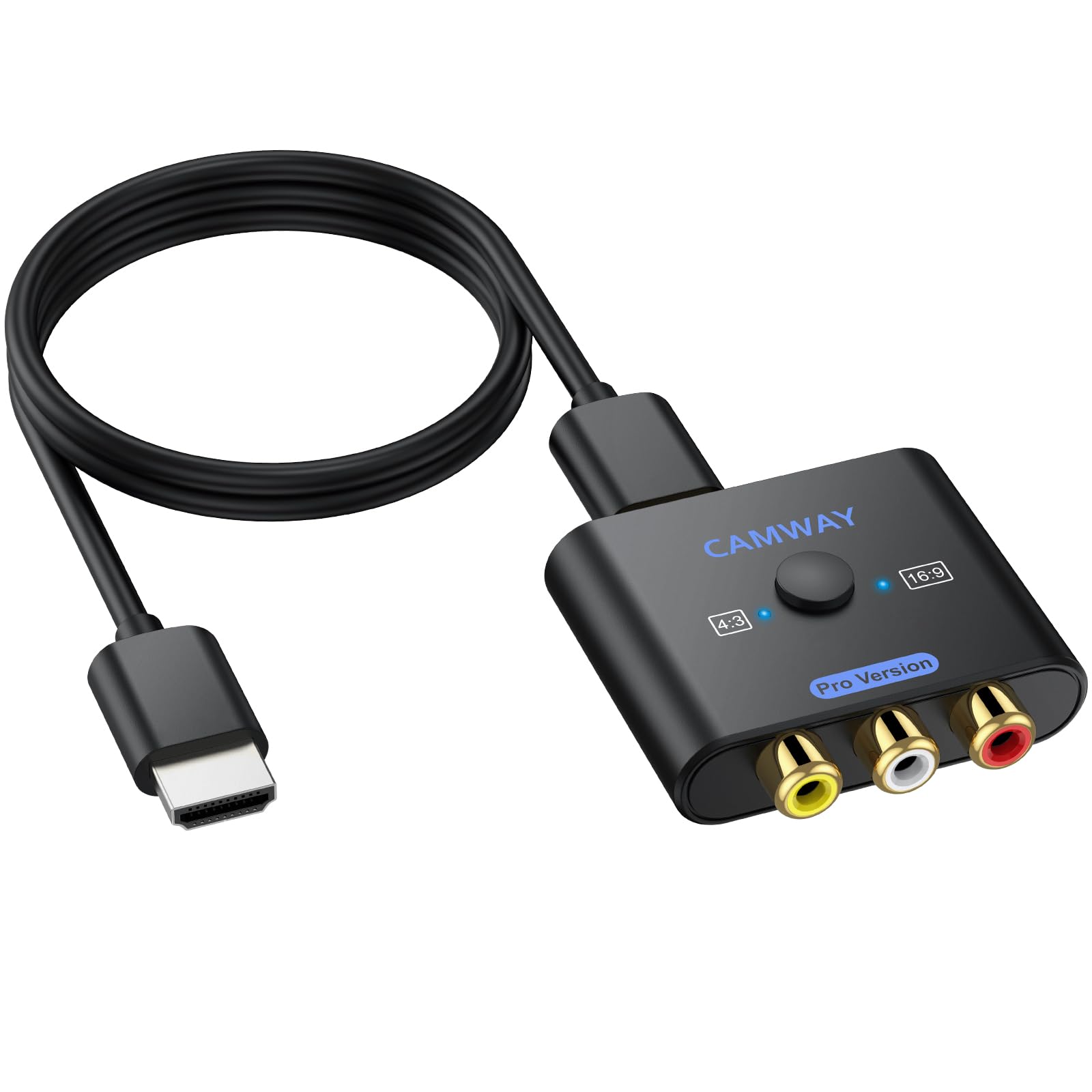 CAMWAY Upgraded RCA to HDMI Converter with HDMI Cable - Higher Quality Images 16:9/4:3 Conversion 1080P AV HDMI Video Audio Adapter for Wii/PS1/PS2/N64/X-box/DVD/VCR,Composite CVBS Supports PAL,NTSC