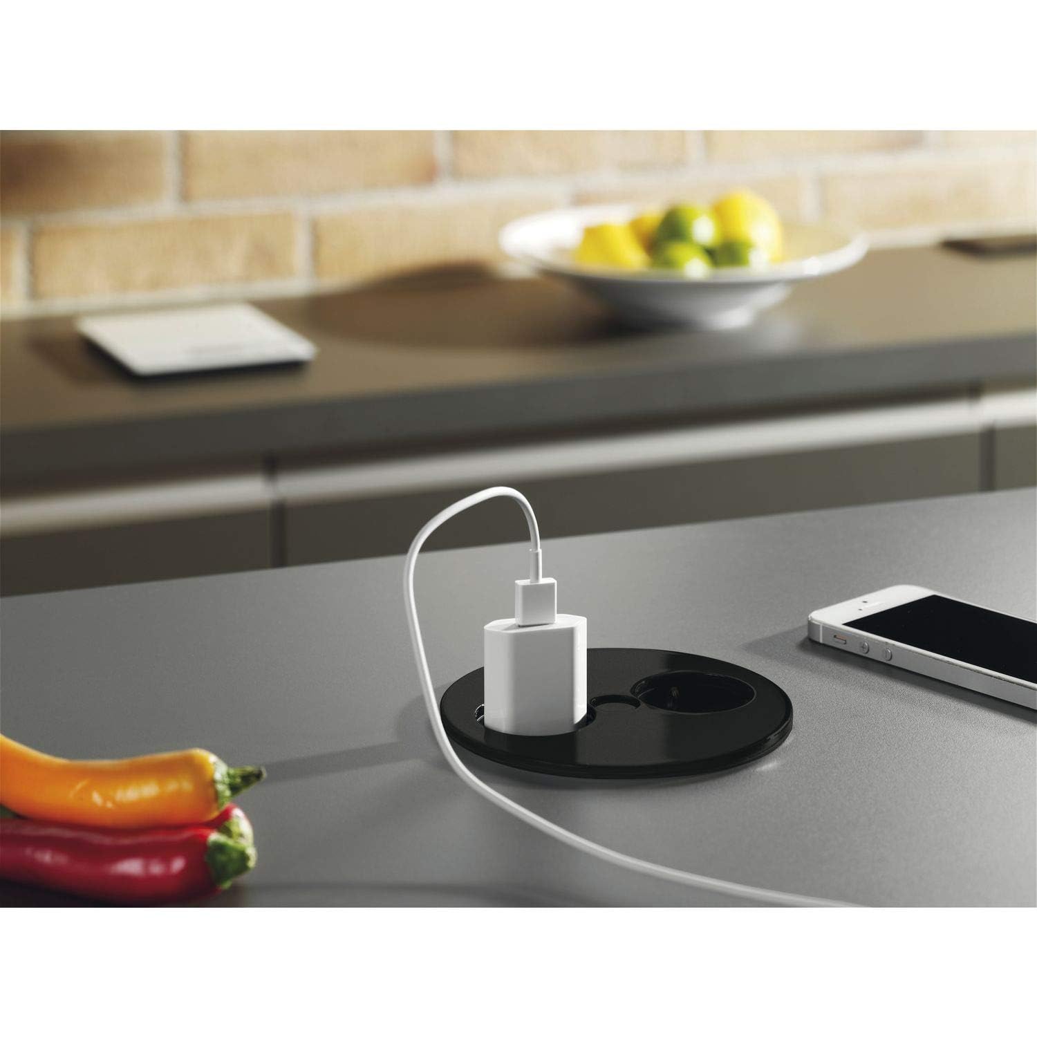 BACHMANN Presa da incasso Twist a 2 scomparti, cavo da 2 m, per cucina e nero opaco 931.150 (solo 40 mm di profondità e scarico dell'acqua integrato)
