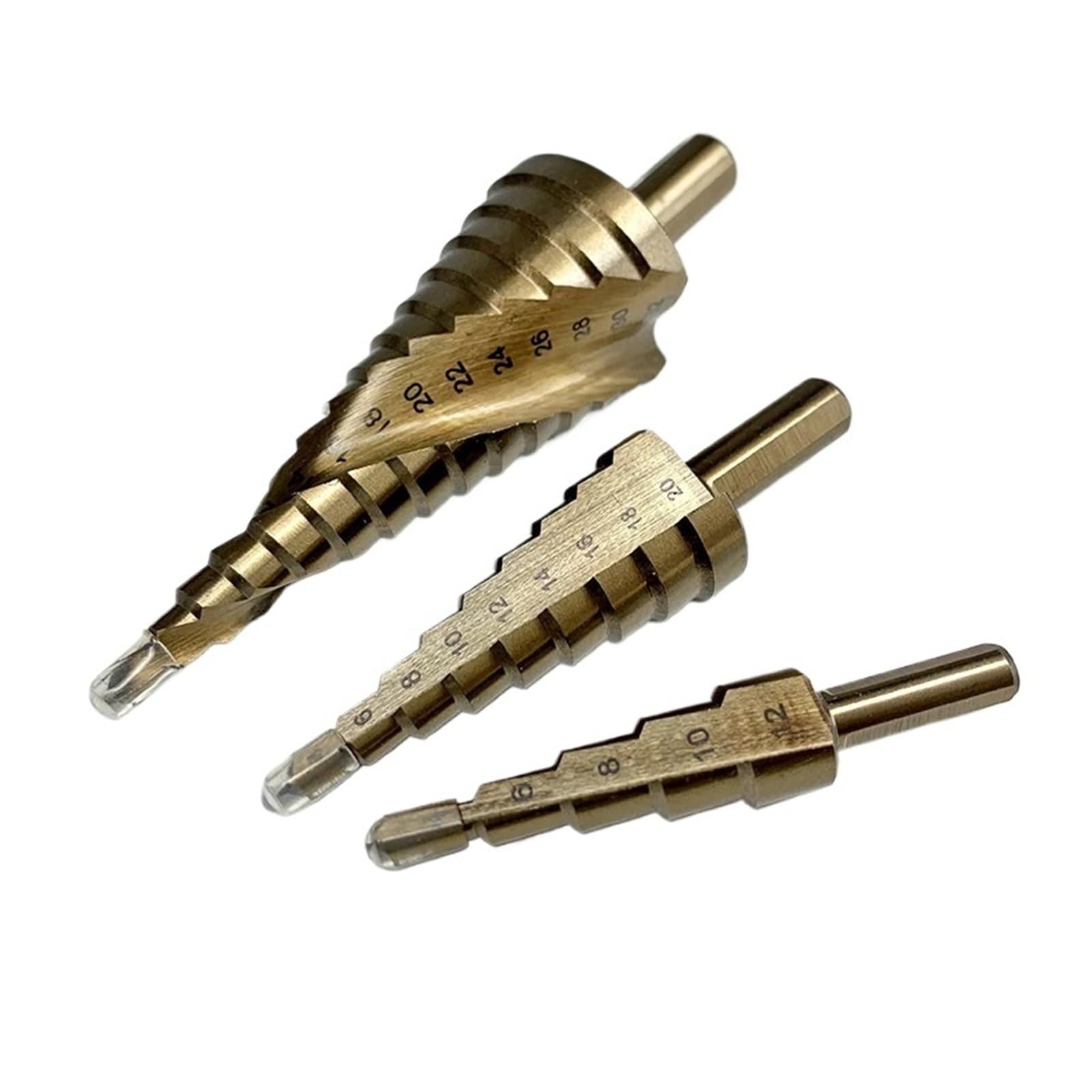 Wiertło stopniowe HSS 4-12 4-20 4-32 powlekane tytanem, stożkowe, spiralne, proste, ze stali, drewna i metalu, otwór 1 szt.(65-Straight-15step)