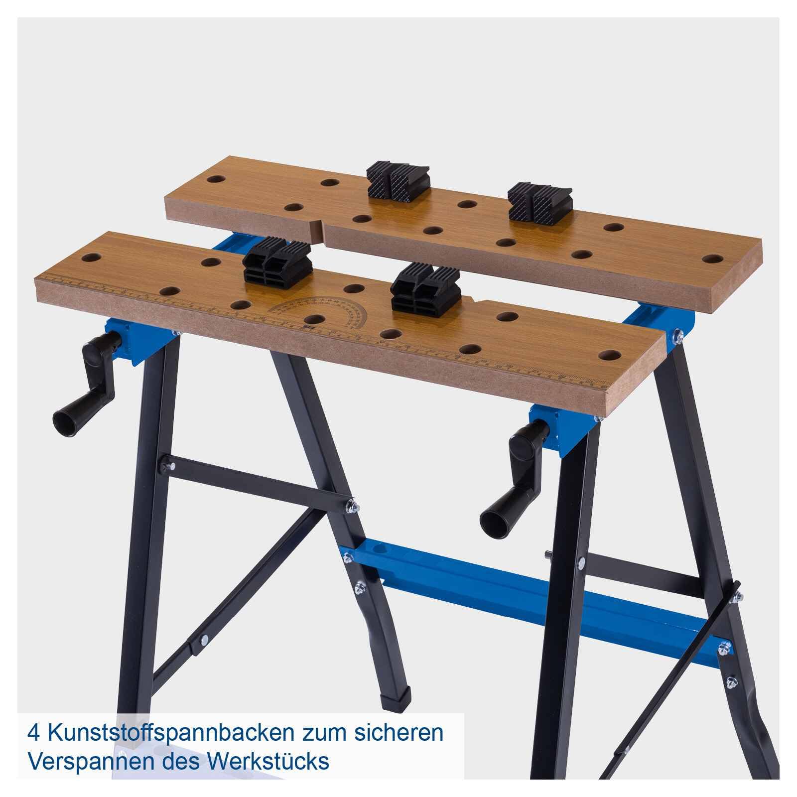 Scheppach Werk- und Spanntisch WB150 klappbar | 150kg Traglast | 793mm Arbeitshöhe | 0-245 mm Spannbreite | 4 Spannbacken | Skala & Winkelangaben | Arbeitstisch Werkbank Werktisch Arbeitsbock