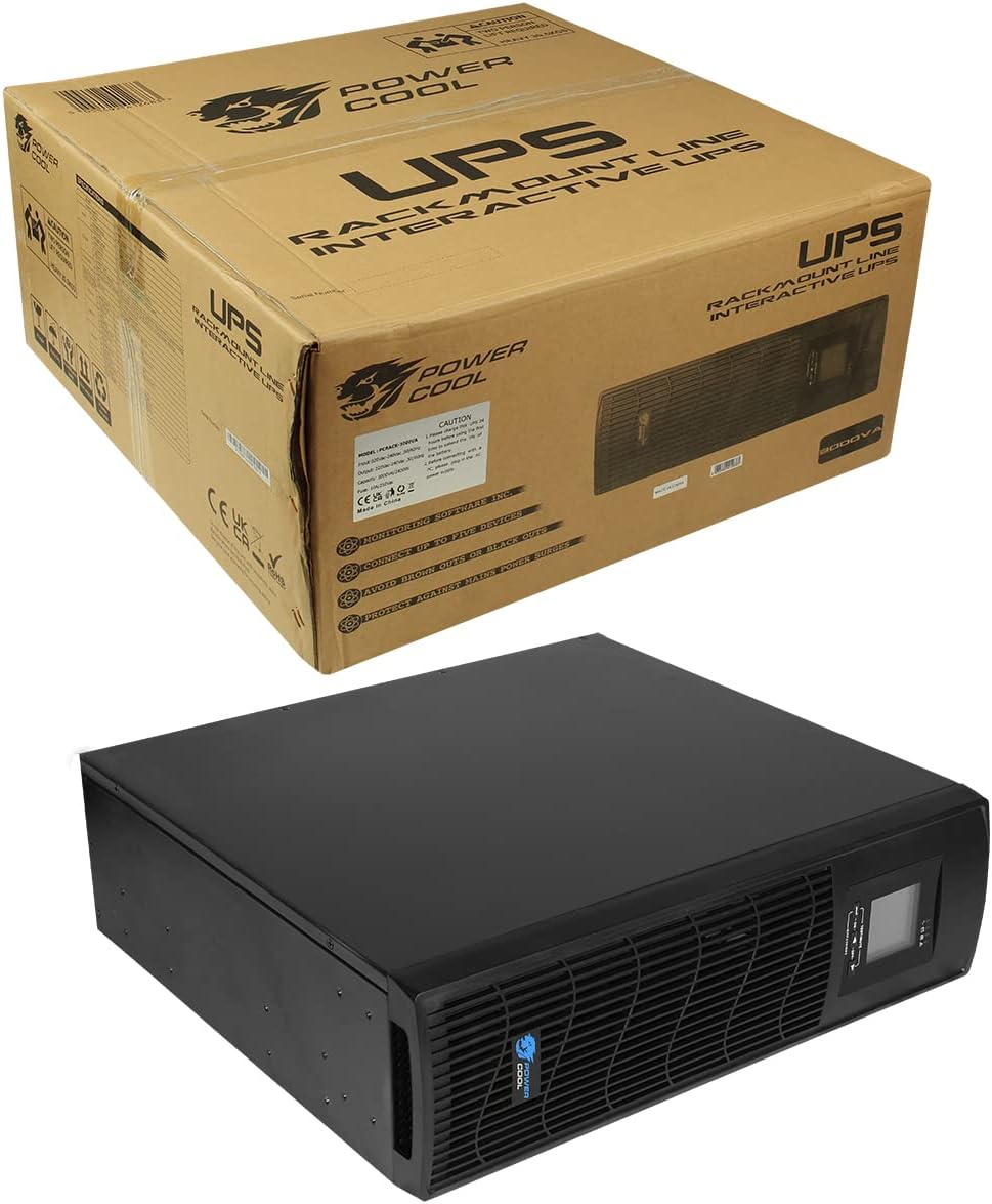 Intelligent Rackmount 2000VA UPS - 1600W - 3U Line-Interactive UPS with AVR, USB Monitoring, Surge Protection, 2× UK Socket, 3× IEC C13, 2 x RJ45, Generator Compatible | 3x 12V 7Ah Battery