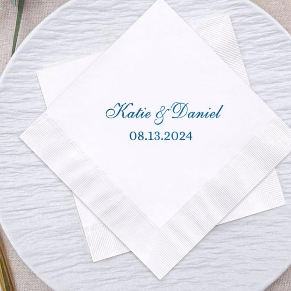 Lot de 100 serviettes de table jetables pour cocktail de mariage avec image