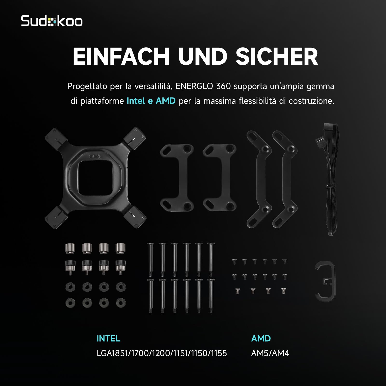 Sudokoo ENERGLO 360 Dissipatore Liquido 360mm: AIO 360mm con Schermo LCD a Segmenti - Raffreddamento Liquido PC con Tre Ventole PWM FDB & Pompa 2500-3400 PWM, Intel LGA1851/1700/1200/115X AMD AM5/AM4