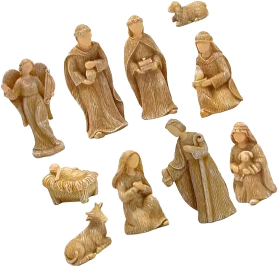 10pcs Resin Nativity Figurines Set Small Jesus Ornaments Christmas Birth Scene Decoration for Tabletop Holiday Home