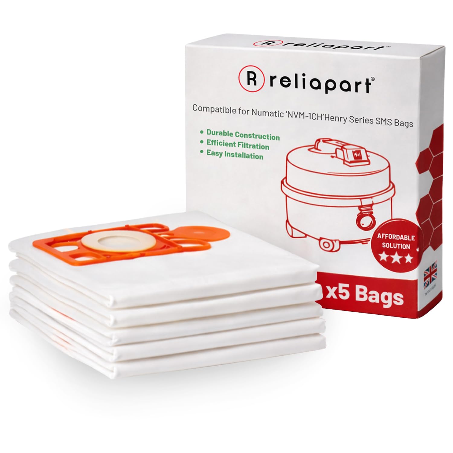 Reliapart Microfibre SMS Dust Bags (5 Pack) Compatible for Numatic Henry Hetty NVM-1CH for Henry Hetty James NRV200 NVR225 RSV200 Series 604015 Dust Vacuum Cleaner Bags โ image 1