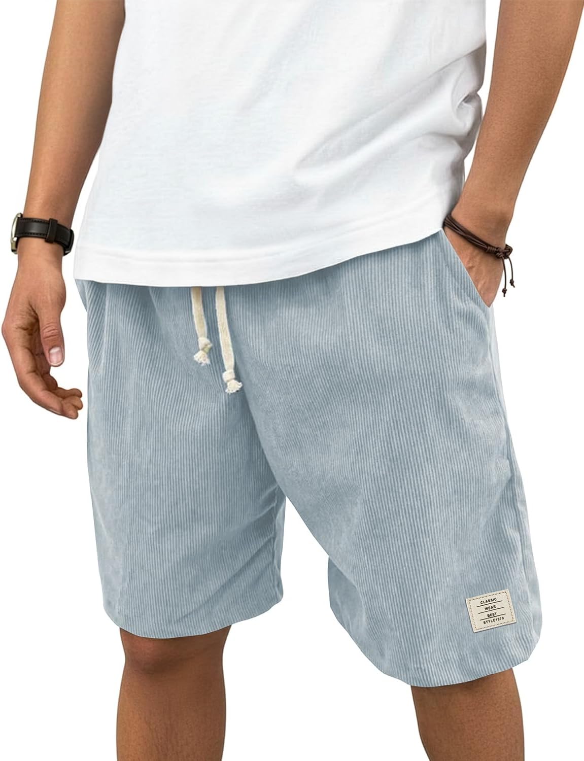 Hardaddy Mens Corduroy Shorts Elastic Waist Drawstring Casual Summer Beach Lounge Short