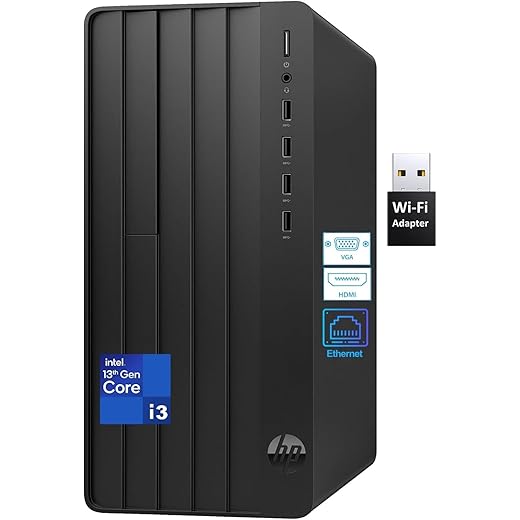 HP Desktop Computer Tower for Home Student & Business, 13th Gen Intel Quad-Core Processor, 16GB DDR4 RAM, 256GB PCIe SSD, WiFi Adapter, VGA, RJ-45, HDMI, Keyboard and Mouse, Windows 11 Home