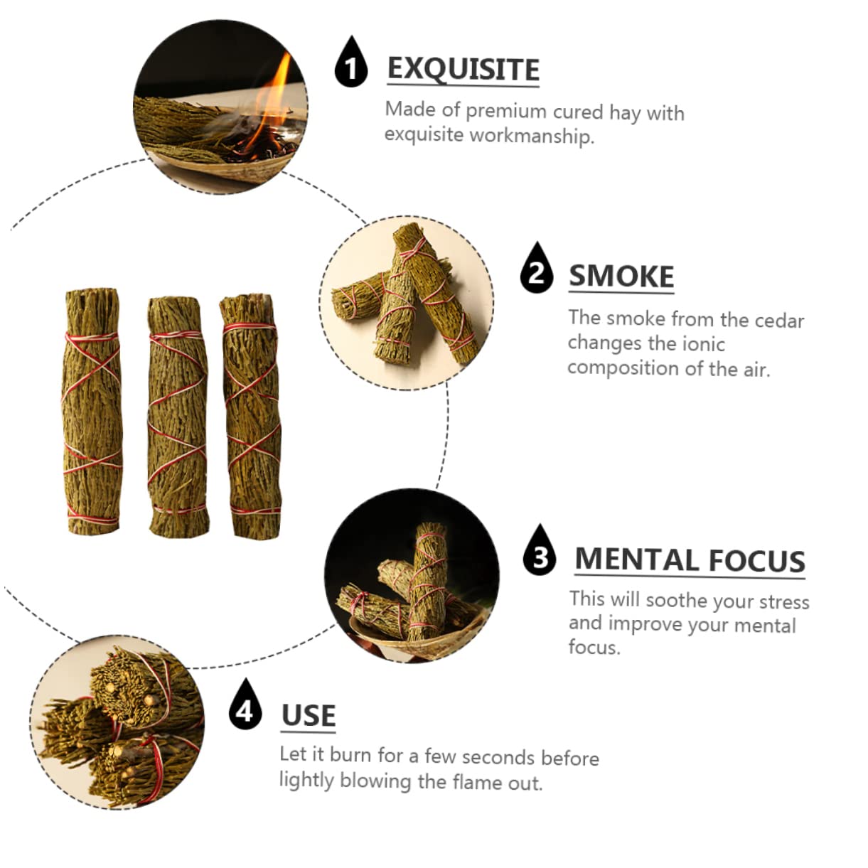 ABOOFAN 3 Piezas 3 Palo de Cedro Palo Santo Natural purificación de Aire Varita de Cedro Plantas de Aire varitas de Cedro Suministros de piadoso Madera de Cedro Suite heno