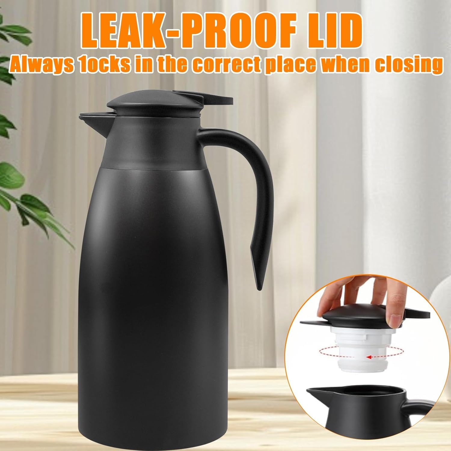 2 jarras térmicas de 2 litros, jarra térmica de acero inoxidable 304 aislada, 24 horas de aislamiento térmico, para café, té, agua, bebidas, termo (plata, negro)