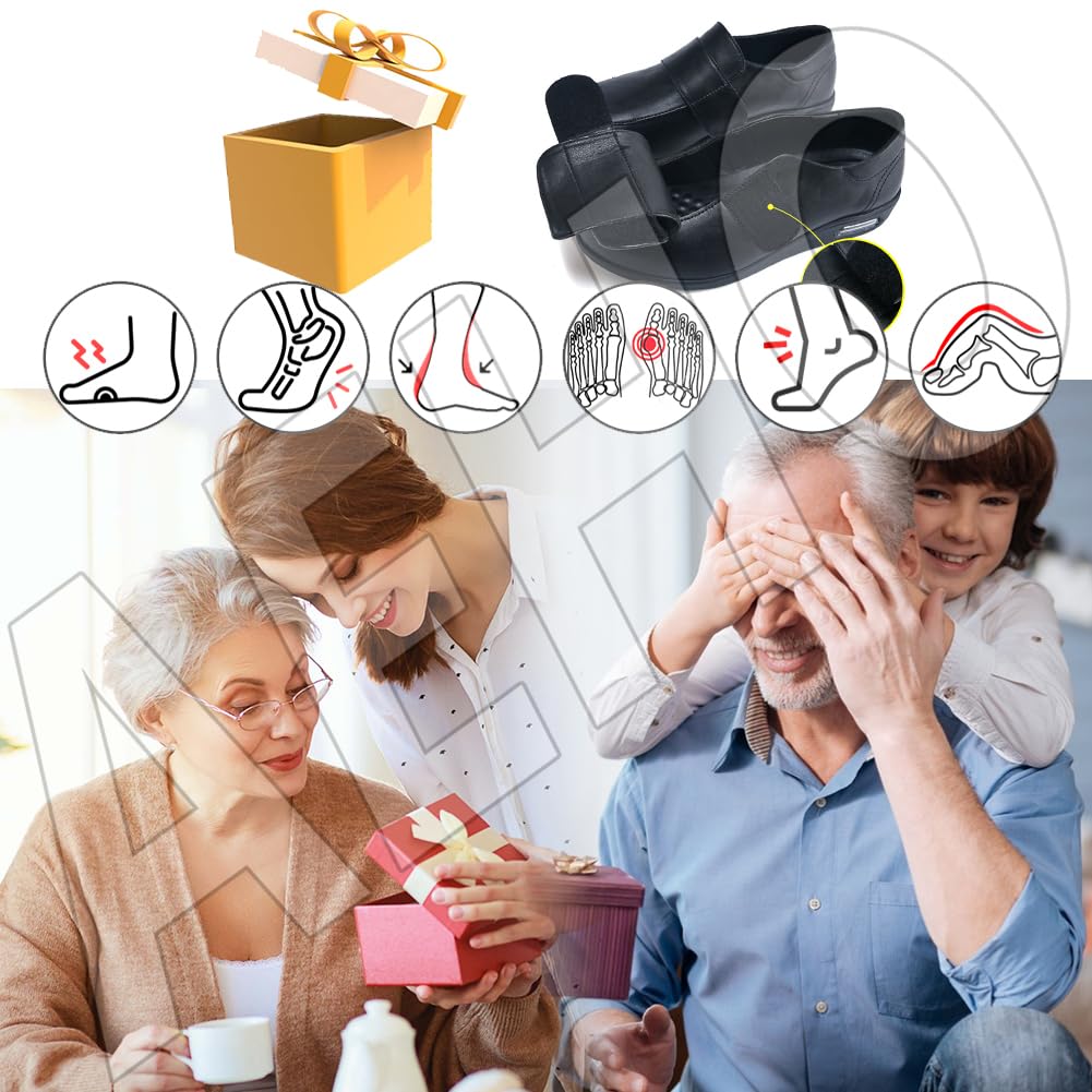 AEHO Zapatos Ortopédicos para Mujer de Ancho Especial, Sin Cordones, Impermeables, Cuero PU, Negro, 38 EU