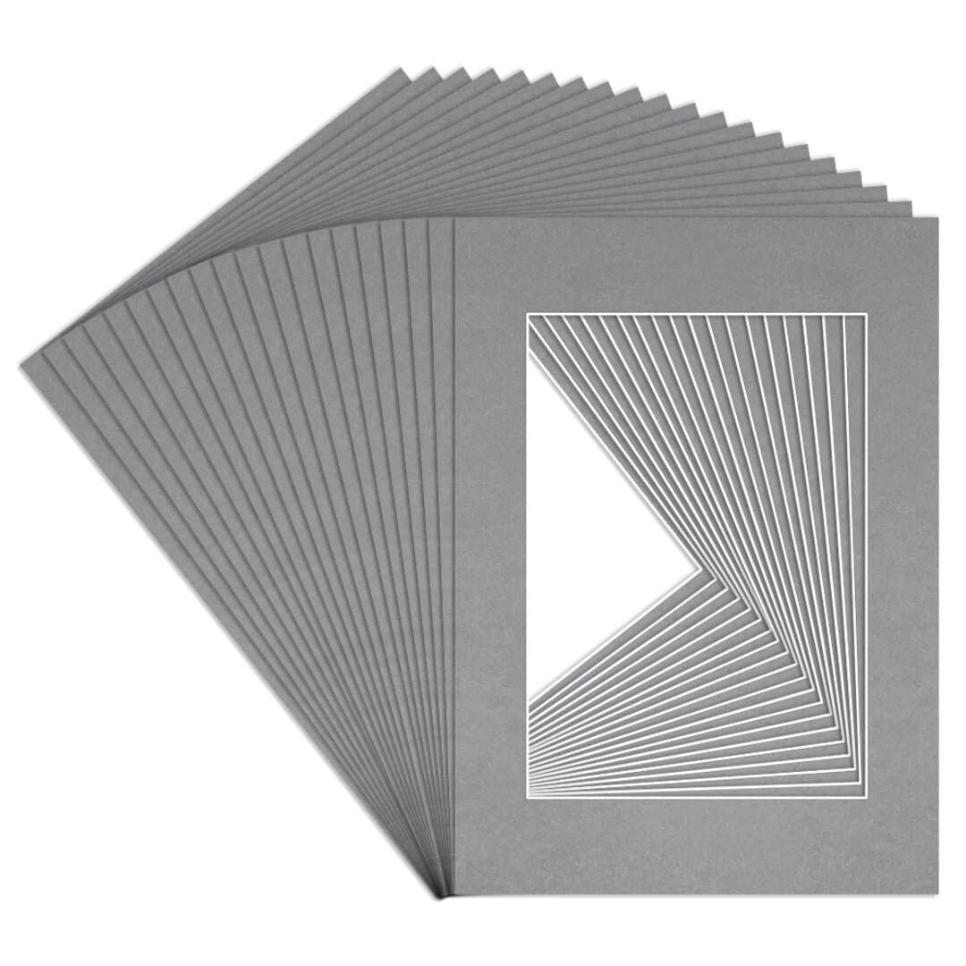 Procut Global 7x5" Mid Grey Picture Mounts to Fit 5x3.5" Aperture - Precision Cut Cardboard Photo Mount - Ideal for Frames, Prints, Artwork & Certificates - Sizes & Colours Available - 20 Pack
