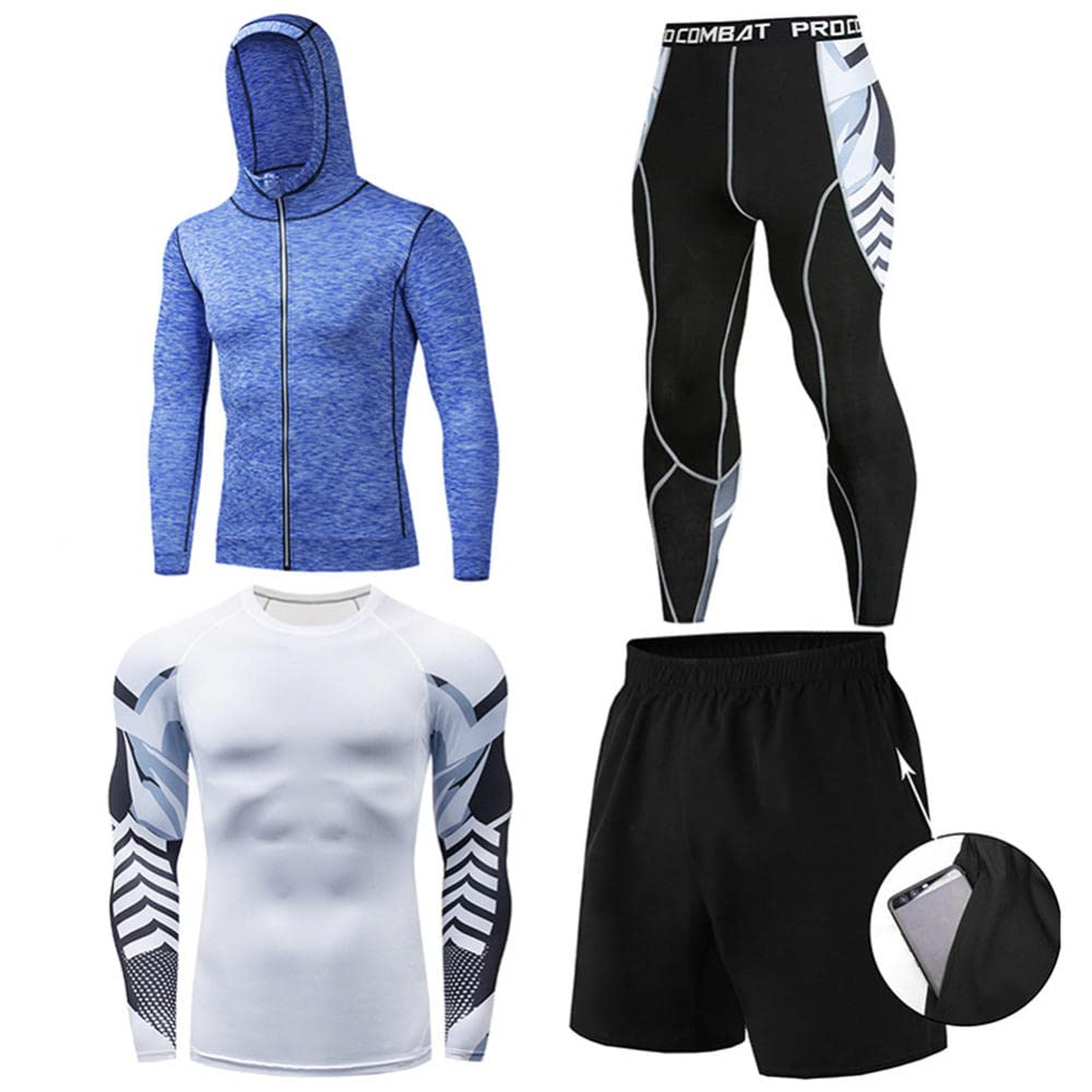 Kombinezon fitness męski siłownia sport bieganie szybkoschnące ubrania rajstopy do koszykówki zimowe ubrania treningowe czteroczęściowy garnitur - Color3_M