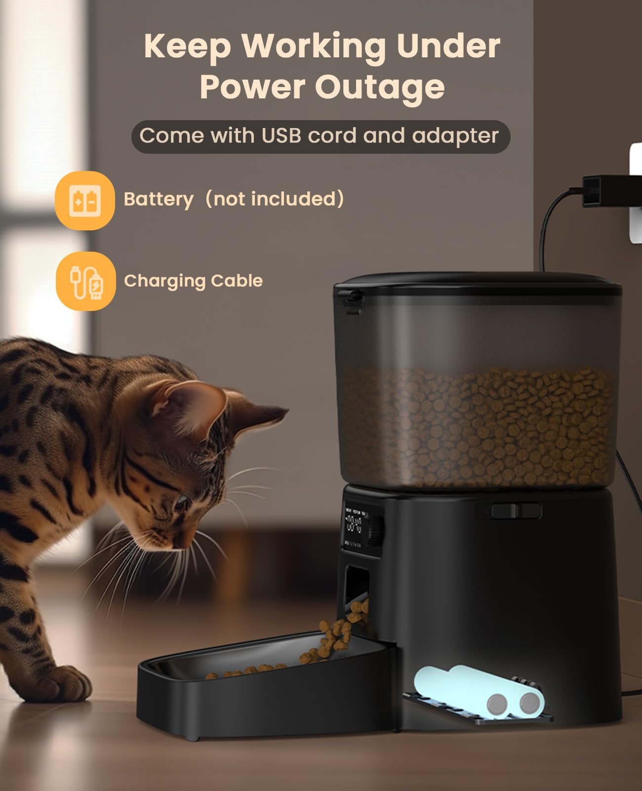 oneisall Alimentatore Automatico per gatti da 3,5L, distributore di cibo per gatti con timer programmabile, 1-6 pasti al giorno, distributore di cibo, con ciotola in acciaio inox