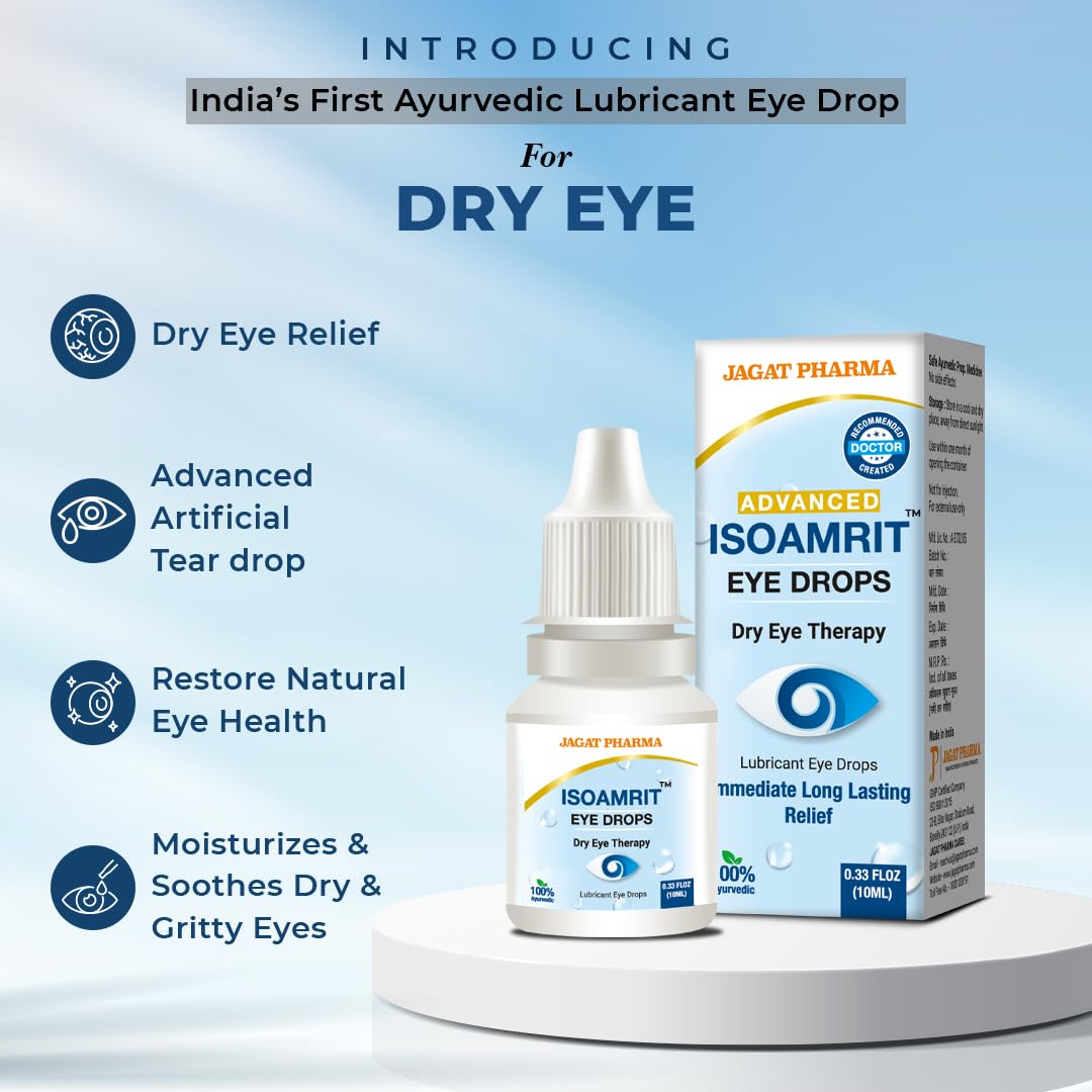 Jagat Pharma ISO Amrit Ayurvedic Eye Drops for Tired & Dry Eyes 10 Ml |100% Ayurvedic Formula for Digital Eye Strain|For Dryness, Redness, Itching, Daily Use | AYUSH Certified (Pack of 1) - Image 4 thumbnail