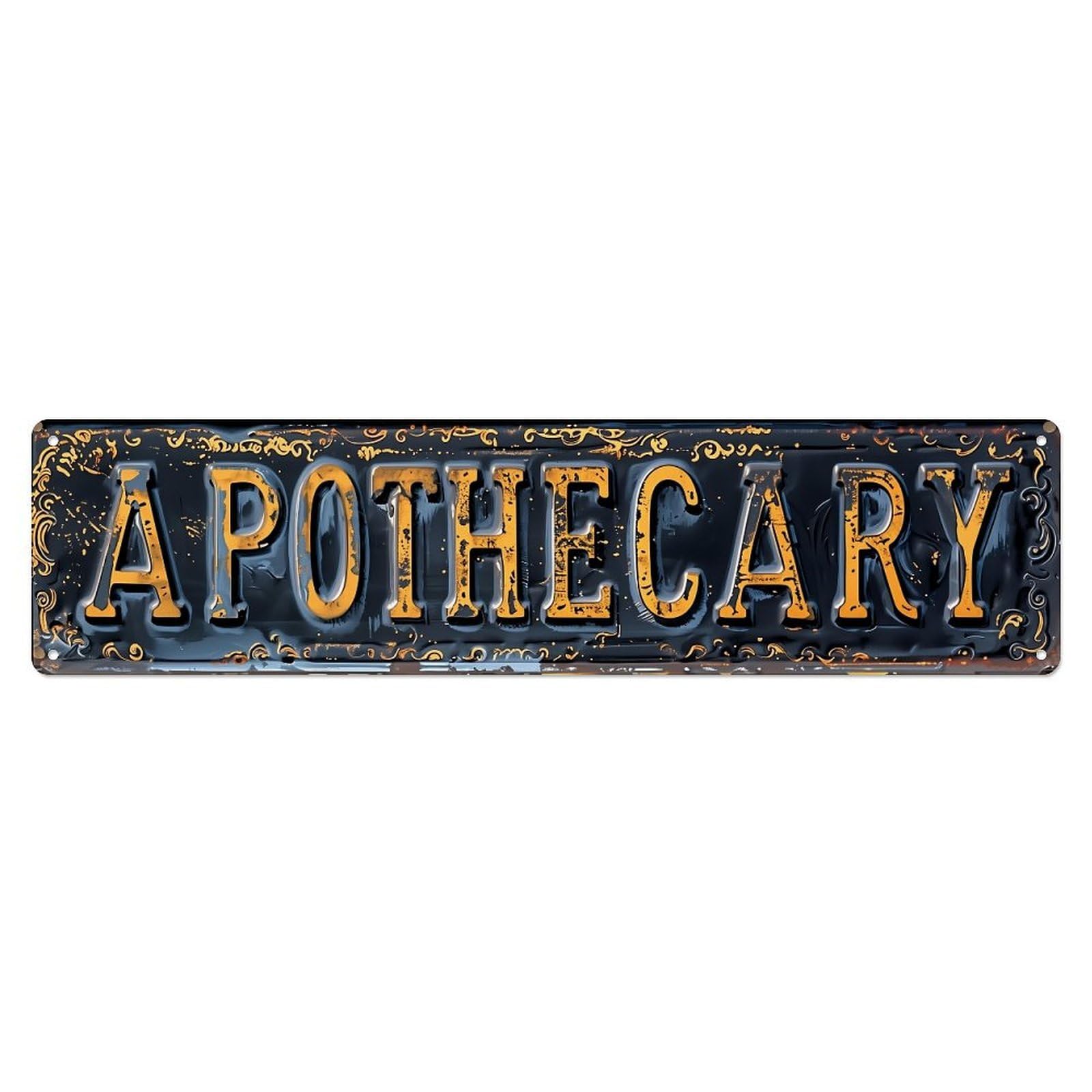 Apothecary Sign Ornate Gold Lettering Metal Tin Sign Plaque