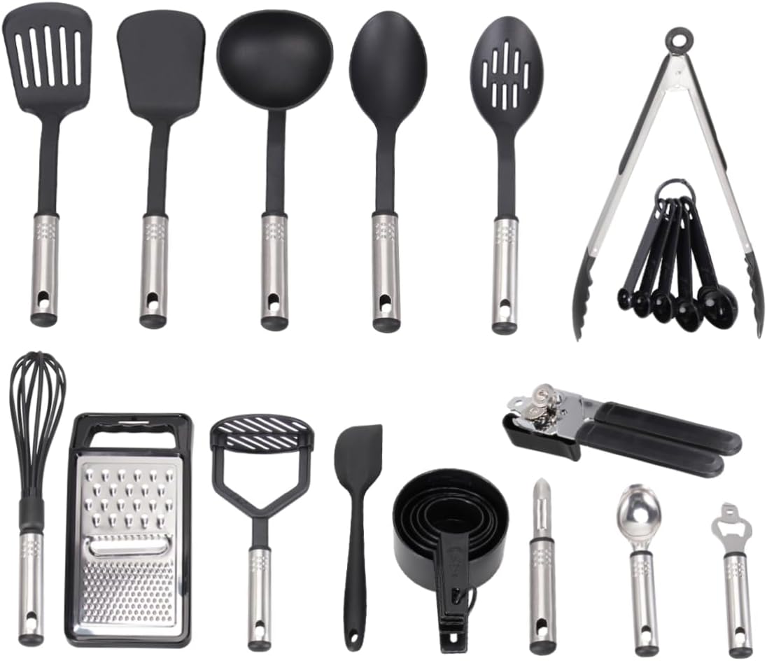 Mikinona 24pcs Stainless Steel Kitchen Utensil for Nonstick Cookware Cooking Tools for for Stirring Serving and Baking