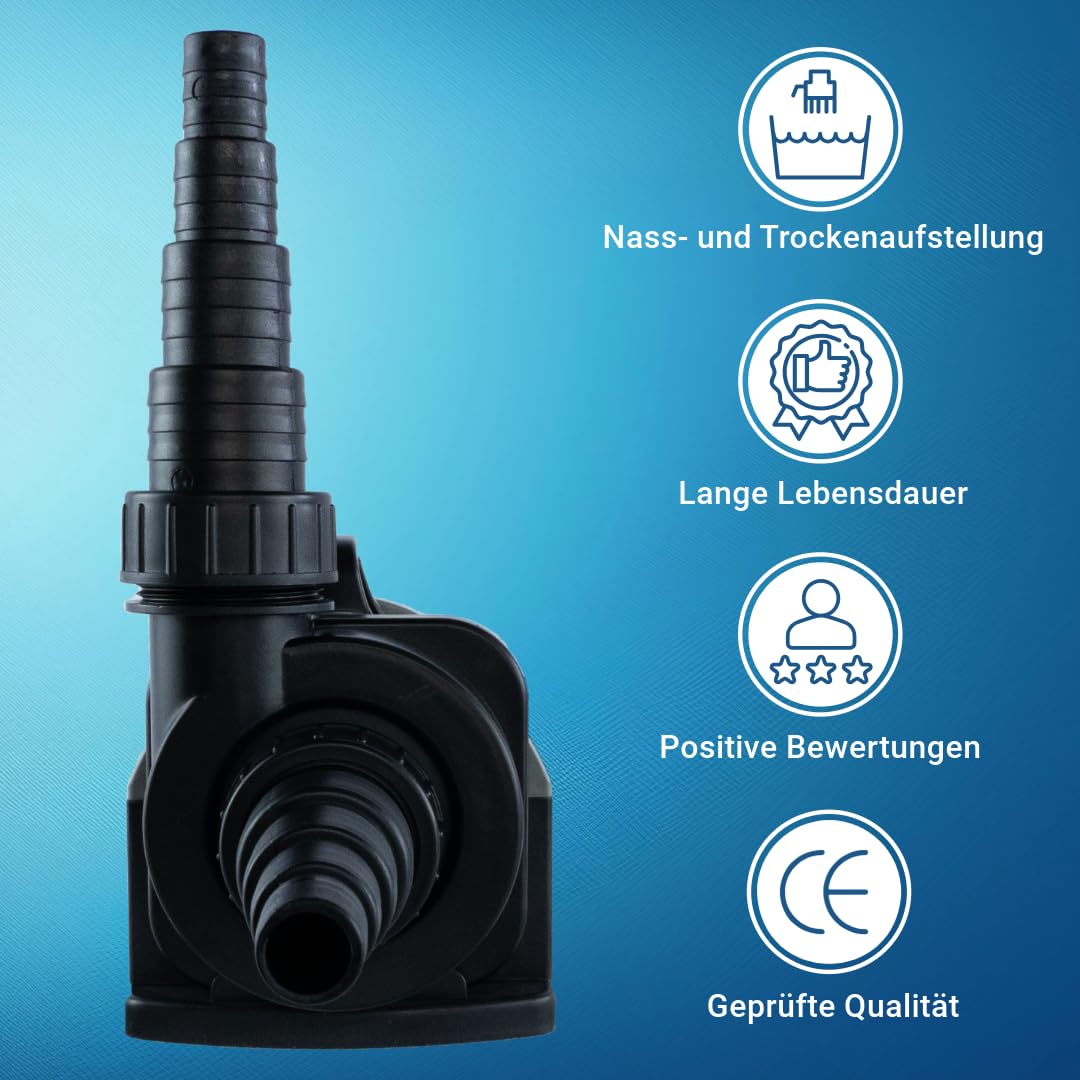 Jebao Pumpe etx20000 zur Trockenaufstellung 18500 L/H, ECO nur 155W, 3,7m Förderhöhe, 12m Kabel, Teichpumpe | Gartenpumpe | Filterpumpe | Wasserpumpe | Brunnenpumpe | Gartenteichpumpe