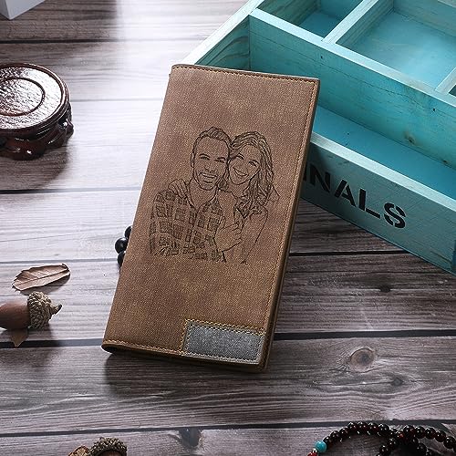 Personalised Wallets for Men with Engraved Photo Text Name Custom Mens Wallet Passcase Security Slim Leather Wallet (Photo-Monogram Name(long))4
