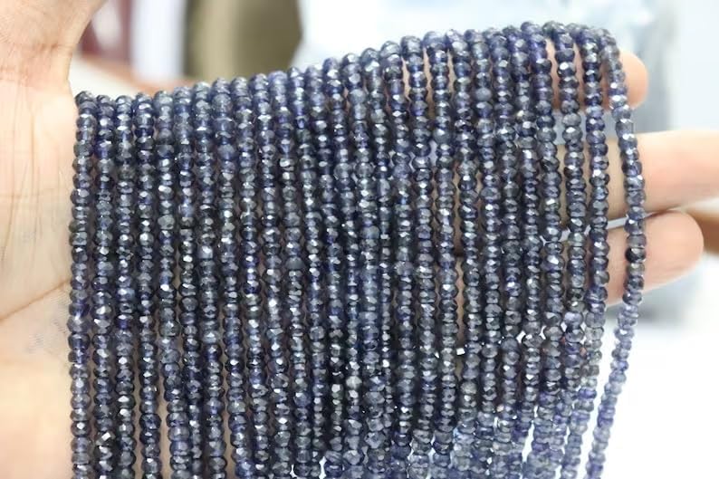 Miniatura 3 de Cuentas de rondelle facetadas de iolita natural AAA, cuentas facetadas de iolita de 0.157-0.177 in, piedras preciosas naturales para hacer jwelery