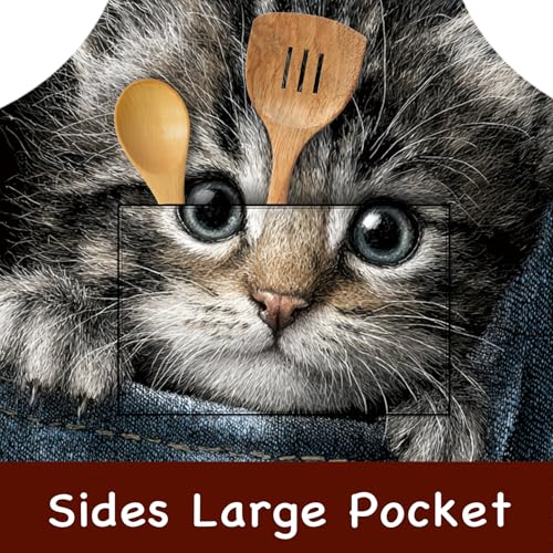 Image of Nuxovilar Polyester Cute Kitchen Apron with Pockets 26.7x30.7 Inches for Home Kitchen Baking Cooking Catering