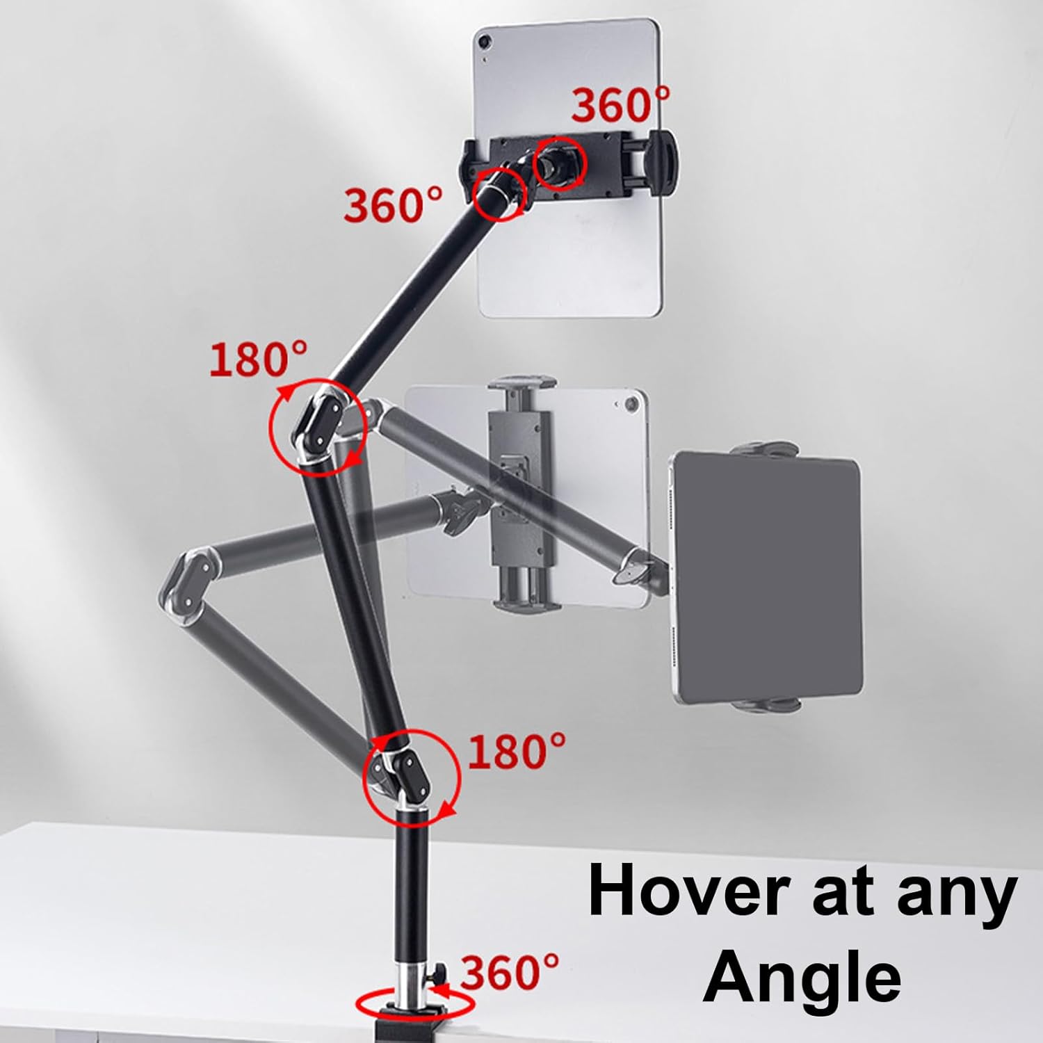ベッド用タブレットホルダー調節可能なタブレット電話ベッドスタンドマウント 360 度回転可能折りたたみ式アルミアームホルダーオフィス