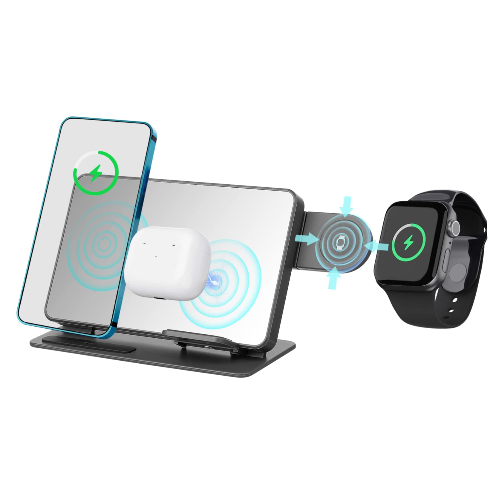 Chargeur sans Fil avec Horloge Numérique Support De Charge Rapide pour Telephone Montre Et Ecouteurs