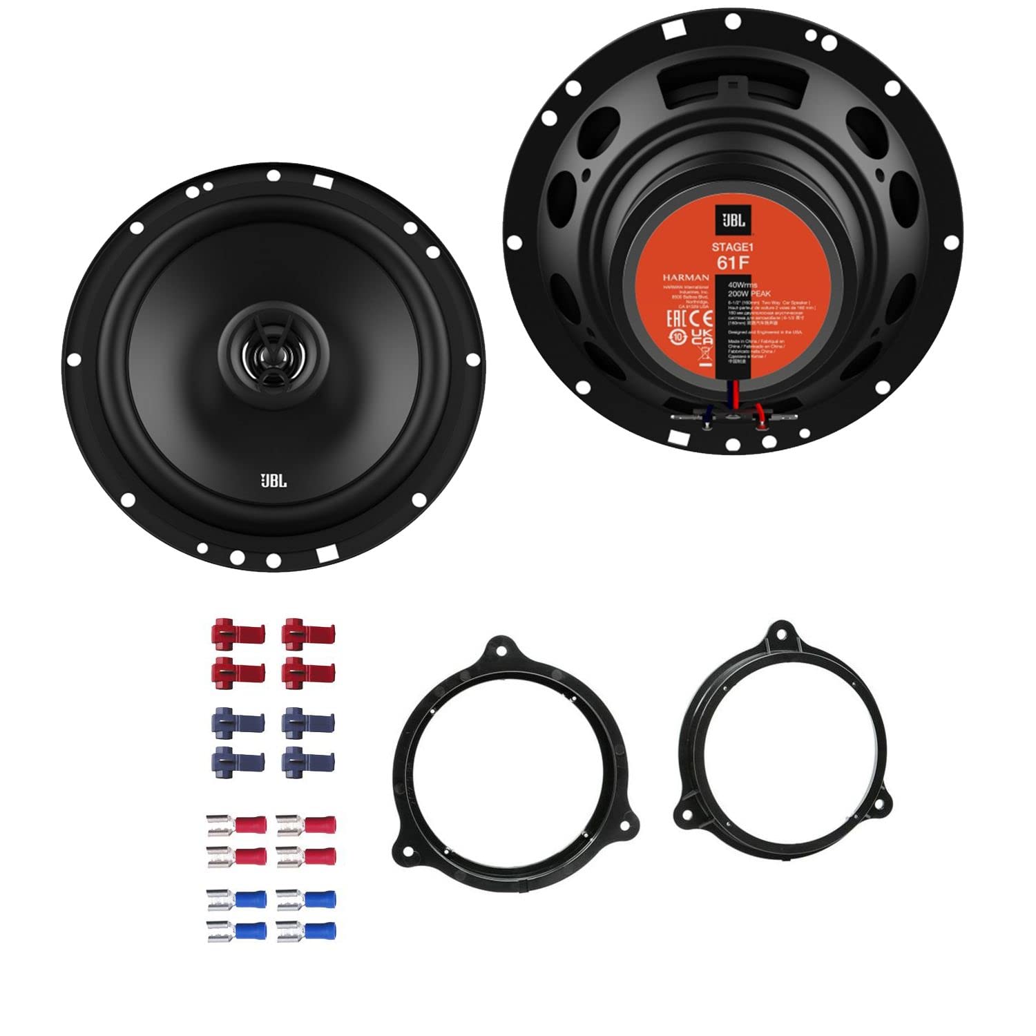 JBL Stage1 61F Lautsprecher mit Einbauset passend für Nissan Qashqai (J10) 2007-2014 Türen vorne/hinten 400 W 165mm 2 Wege Koax