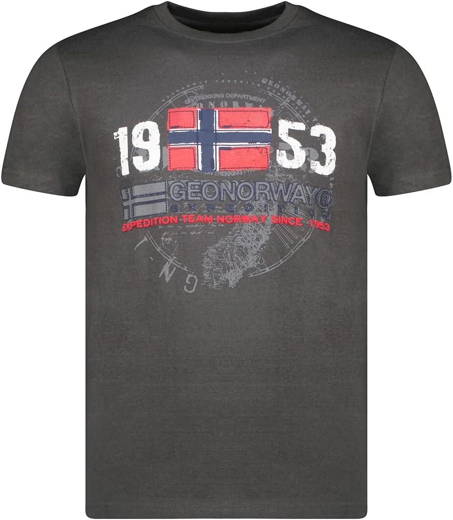 Geographical Norway Japigal Men - Camiseta De Algodón Para Hombre - Camisetas Con Logo Clásico - Camiseta De Manga Corta Con Cuello En V Para Hombre (Naranja M