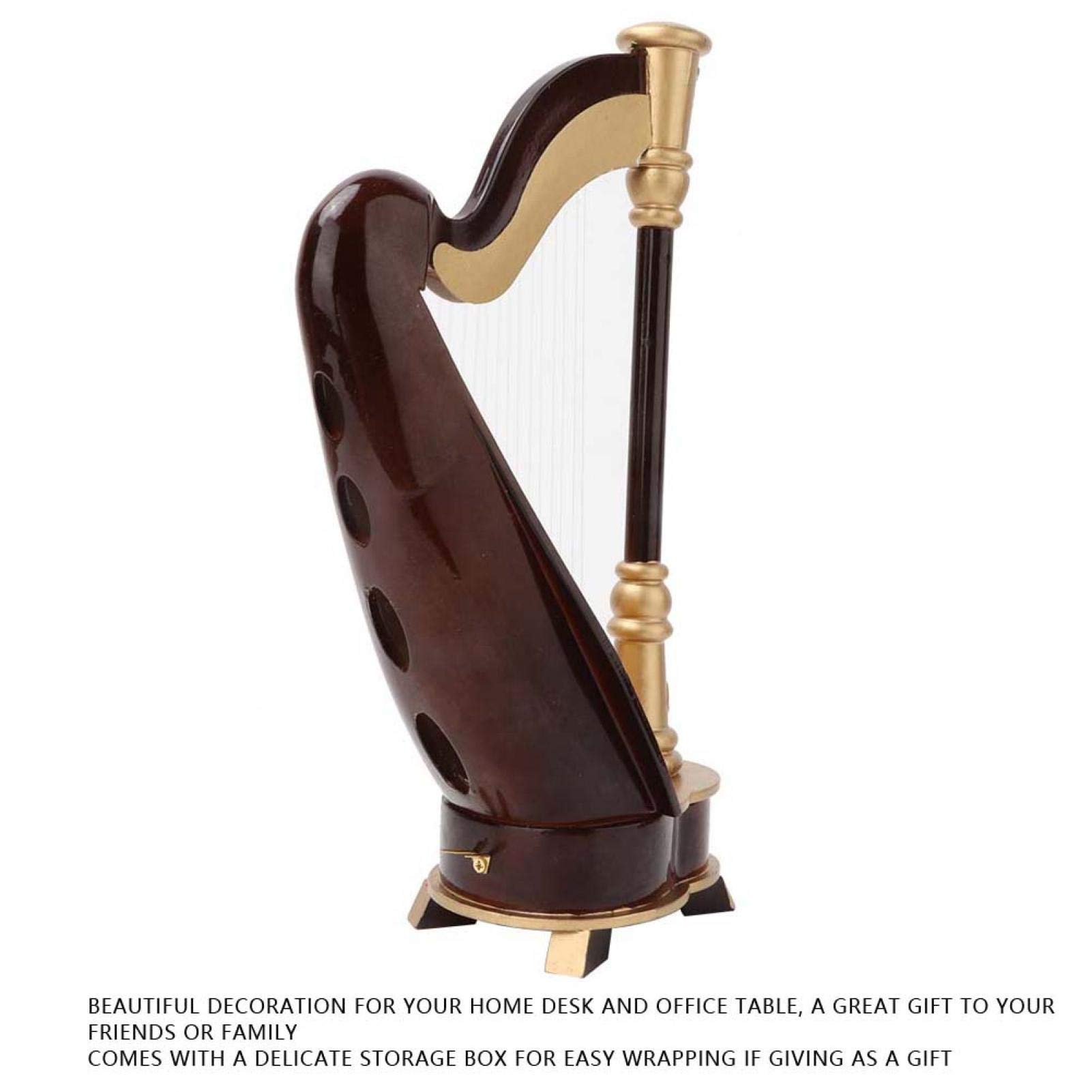 Harpe miniature en bois 25 cm avec boîte de rangement instrument de musique décoration maison