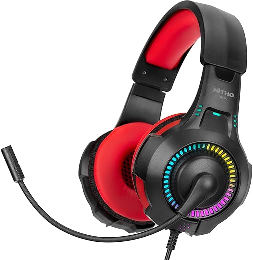 Nitho Nx200 Stereo Gaming Headset Red,With Noise Canceling Cardioid Mic&Rgb Led Light,Compatible With Pc/Ps4/Ps5/Xbox One/Xbox Series X…
