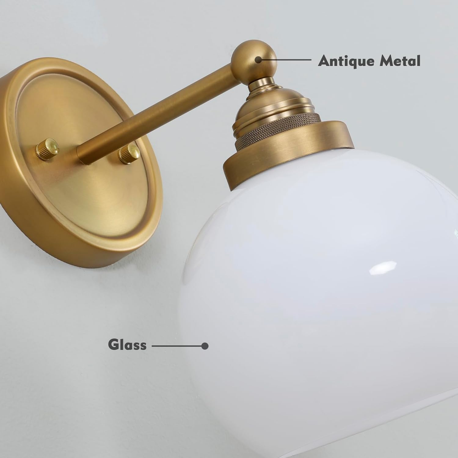 HEQIQEH Vintage Rechargeable Battery Operated Wall Sconce with Milky White Globe Glass Shade, Dimmable Cordless Wall Mounted Lamp with Remote Control for Indoor Bedroom Vanity Bathroom