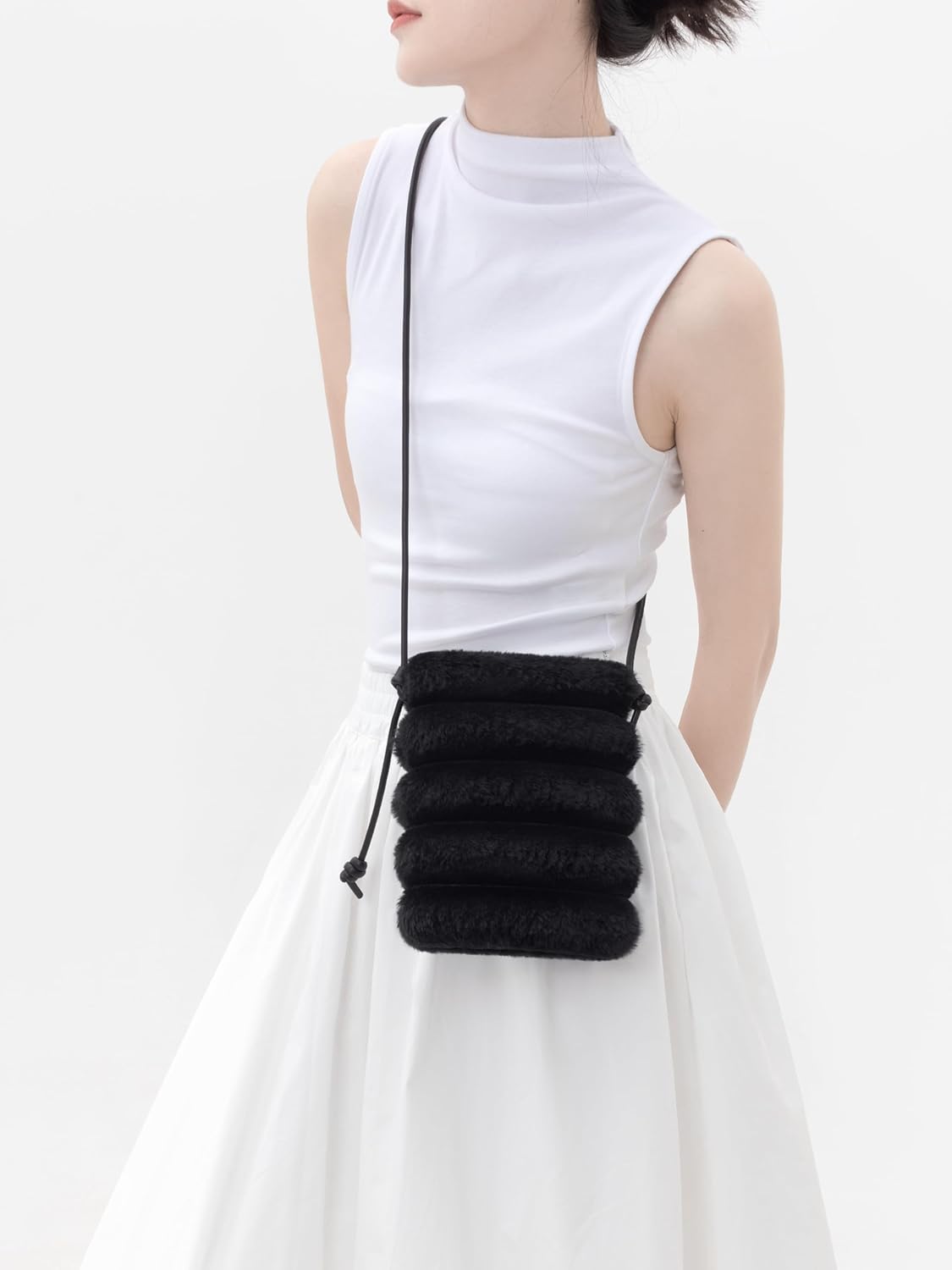 Comfyable Small Crossbody Bag for Women – Faux Fur Fluffy Quilted Cell Phone Purse with Strap, Mini Plush Furry Puffer Pouch - Image 2