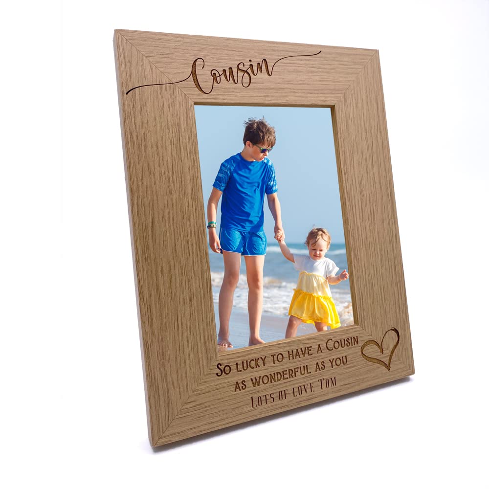 Personalised Cousin Love Heart Engraved Portrait Photo Frame Gift (5 x 7 Inch)