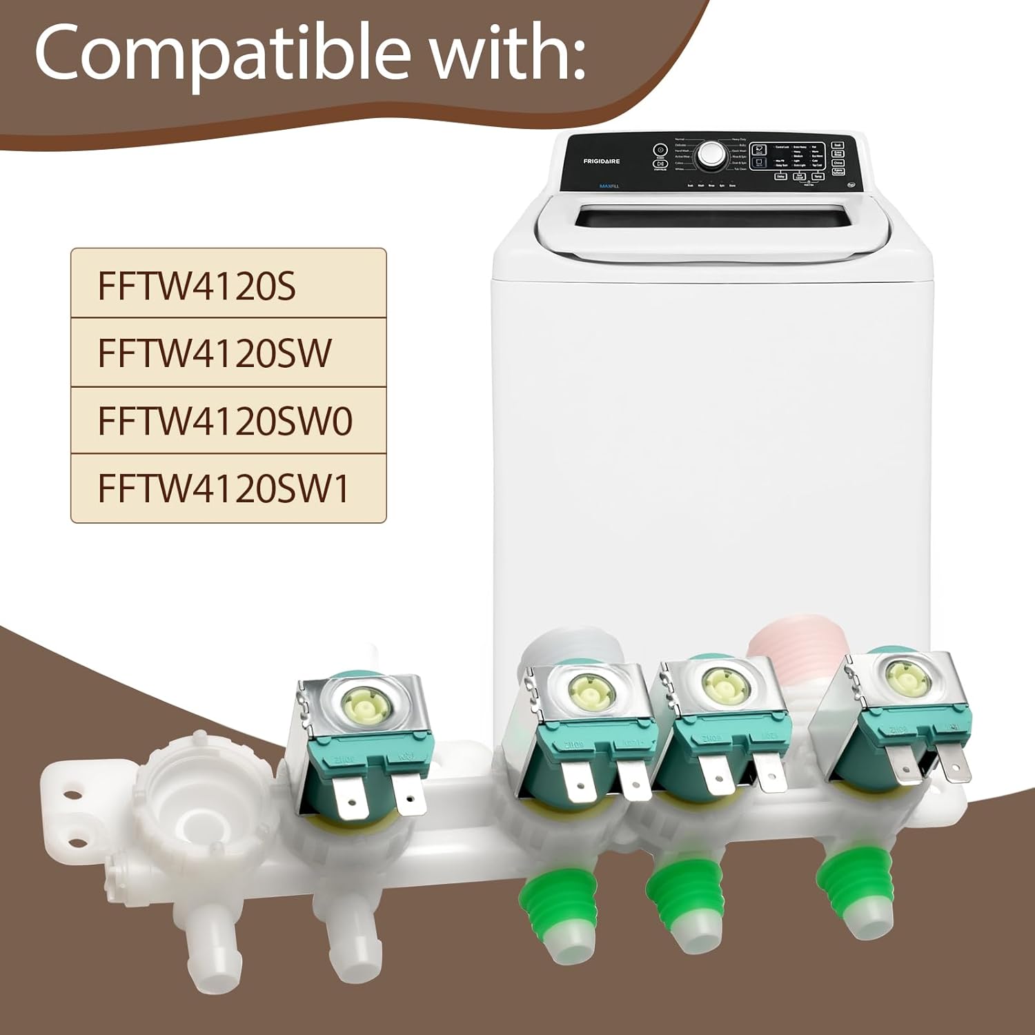 5304511334 Washer Water Inlet Valve Assembly Compatible with Frigidaire Washing Machine Water Inlet Valve FFTW4120S FFTW4120SW Replaces 33090115 5304536496 5304526580 5304536938