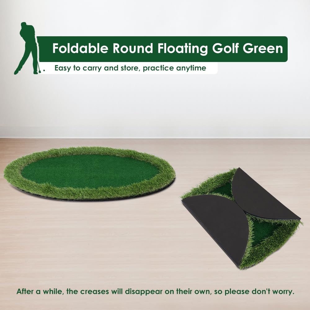 Kokorona Tappetino da golf galleggiante verde per piscina, tappetino da golf pieghevole e rotondo, per attività all'aperto, regalo per golfisti