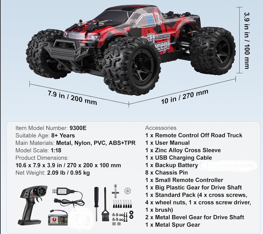 Image of Rc Cars 40+Km /High-Speed 4WD Remote Control Monster Truck | 2.4GHz Off-Road RC Car with Rechargeable Battery | All-Terrain Racing Toy for Kids & AdultsMulticolor