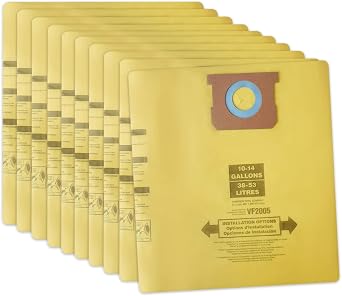 Gudotra 10 Packs Type I 90672 Vacuum Bags Replacement for Shop-Vac 10-14 Gallon Bags Replace Part 9066233 9066200 9067200 9067233 High-Efficiency Disposable Collection Filter Bag VF2005