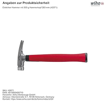 Wiha SB846300E Electrician's, 300 g Hammer Head, Red