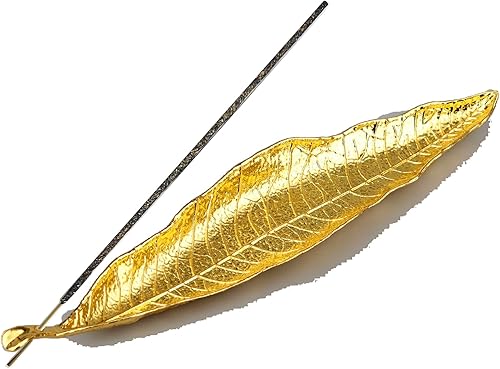 Miniatura 7 de AMASSIVEROCK Soporte de incienso para quemador de incienso de hojas y caracoles, soporte de varillas de incienso dorado para mostradores, soportes