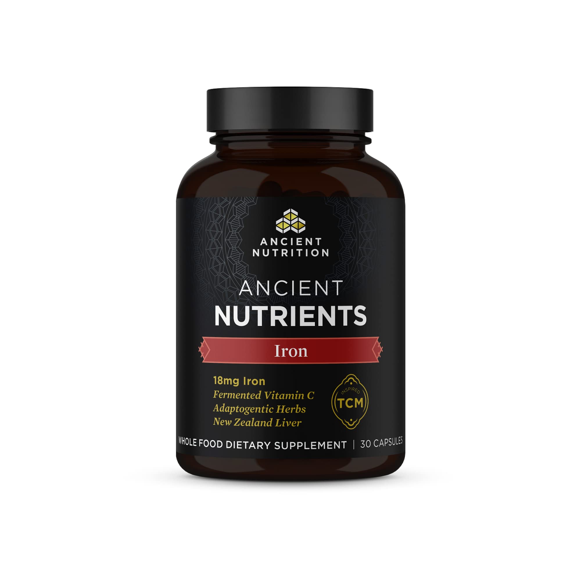 Iron Supplement by Ancient Nutrition, 18mg per Serving, Supports Response to Fatigue and Stress, Adaptogenic Herbs, Enzyme...