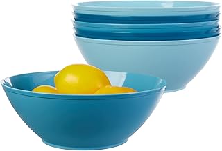 US Acrylic Fresco 93 oz. Plastic Stackable Mixing and Serving Bowls for Salads in Blue Sky | Set of 6 | 10-inch Reusable, ...