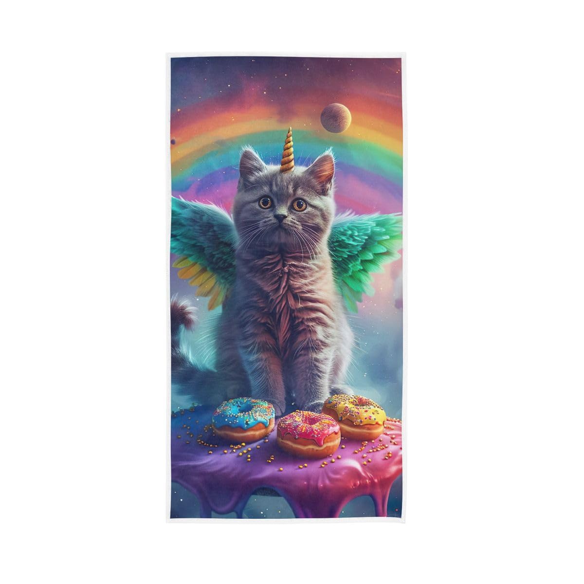 LSRCPD Funny Cat with Unicorn Horn Hand Towel, Face Towels for Bathroom 15 x 30 Inches, Decorative Towels