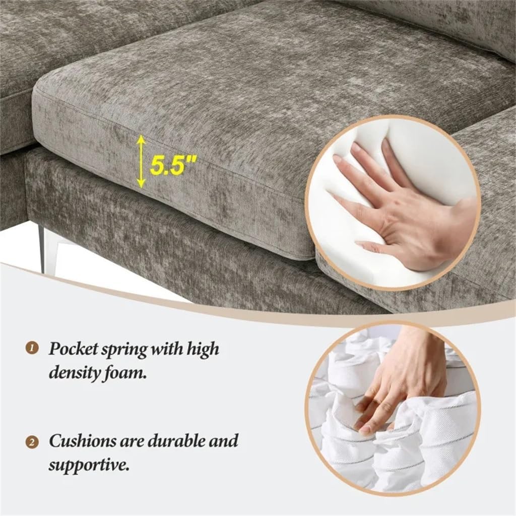 Convertible Sectional Sofa, Chenille L-Shaped Sofa Couch with Reversible Chaise Lounge, Fit for Living Room, Apartment(E)